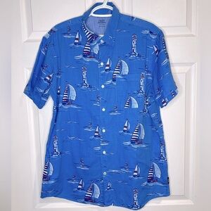 Izod Men’s Saltwater Dockside Chambray Blue Sailboat  Shirt - Sz. Large